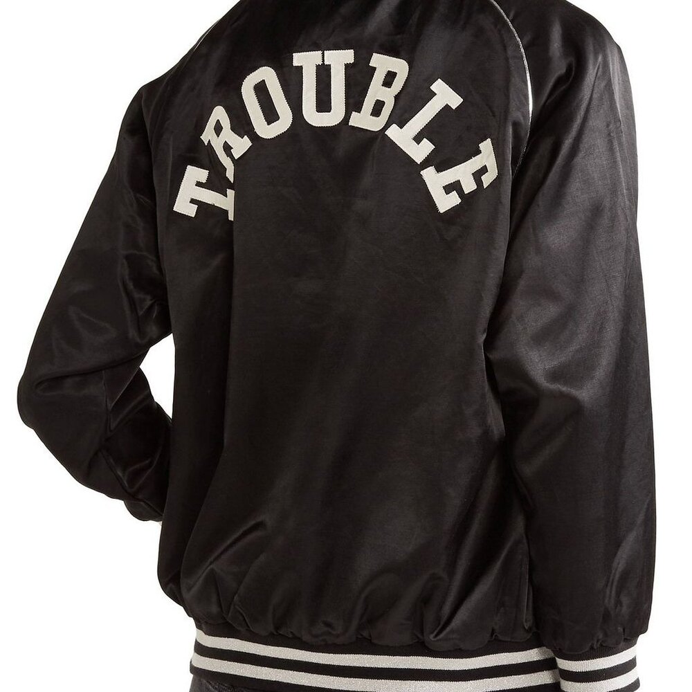 Black satin R13 varsity bomber jacket, medium